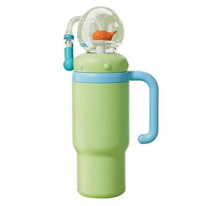 710ML Stainless Steel Whale Fountain Tumbler with Handle Leak Proof Whale Squirt Water Cup Bottle with Straw for Winter Summer