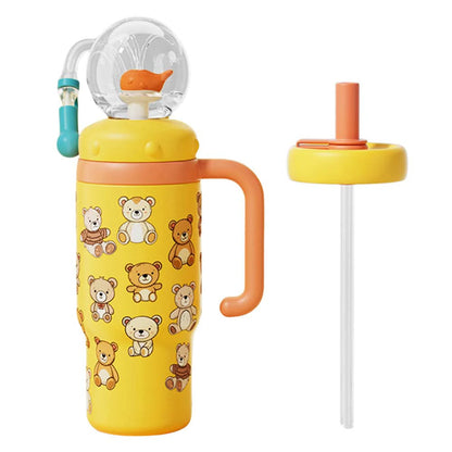 710ML Stainless Steel Whale Fountain Tumbler with Handle Leak Proof Whale Squirt Water Cup Bottle with Straw for Winter Summer