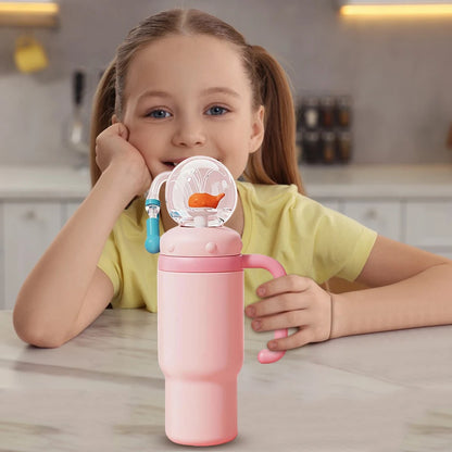 710ML Stainless Steel Whale Fountain Tumbler with Handle Leak Proof Whale Squirt Water Cup Bottle with Straw for Winter Summer
