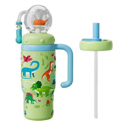 710ML Stainless Steel Whale Fountain Tumbler with Handle Leak Proof Whale Squirt Water Cup Bottle with Straw for Winter Summer