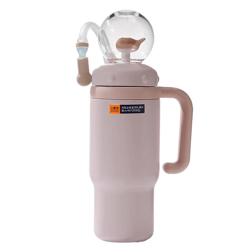 710ML Stainless Steel Whale Fountain Tumbler with Handle Leak Proof Whale Squirt Water Cup Bottle with Straw for Winter Summer
